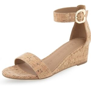 New Aerosoles Tan Cork Wedge Ankle Strap Sandals